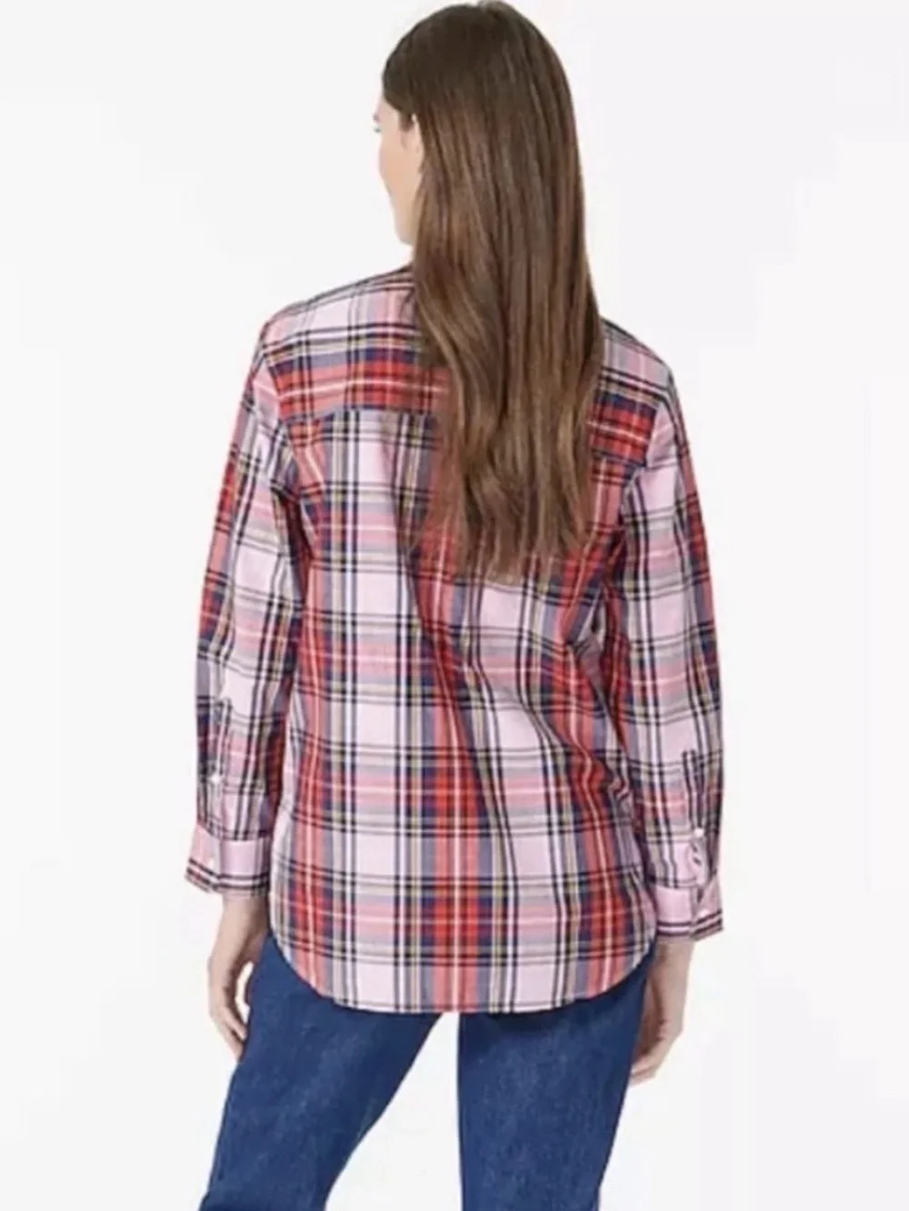 J.Crew Pink Stewart Tartan Band-Collar Popover Blouse NWT Jeweled Buttons 16